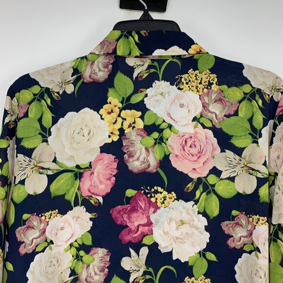 Cato Top Blue Floral Button Down Long Sleeve Asymmetrical - Picture 9 of 11